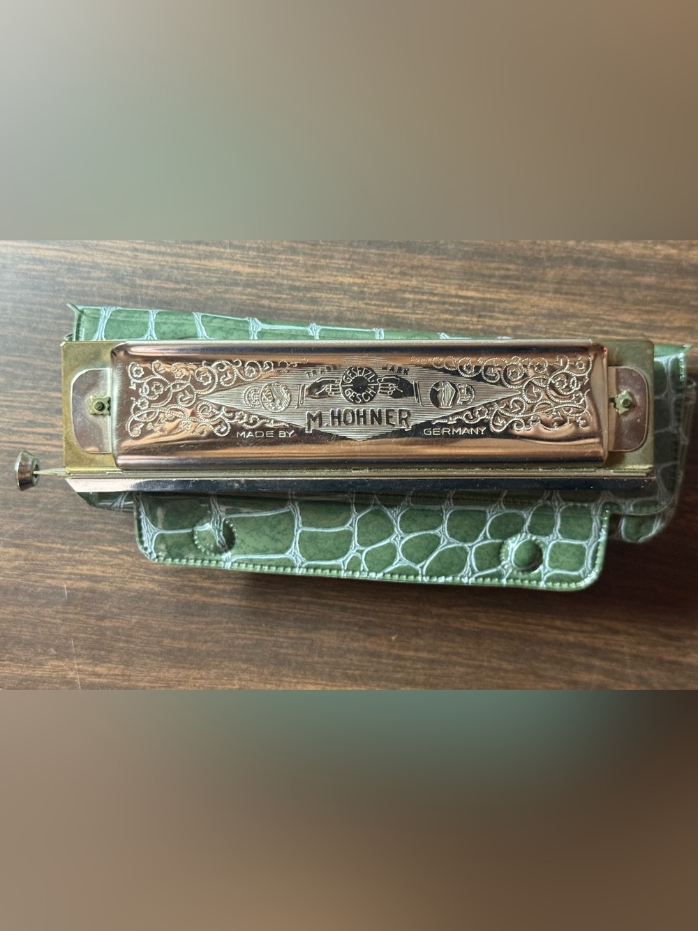 Vintage Hohner Super Chromonica 270 Harmonica Faux Crocodile Case Germany